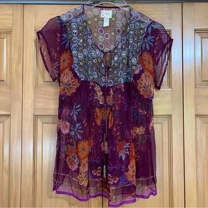Tracy Porter Beaded Rayon Top Size 4-6 Made in India